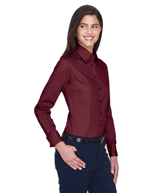 Women's Easy Blend™ Long Sleeve Twill Dress Shirt with Stain-Release - OnModelSide - B240B9532 - Wine