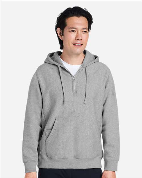 Unisex Zone HydroSport™ Heavyweight Quarter-Zip Hooded Sweatshirt - OnModelFront - B762D9102 - Athletic Heather