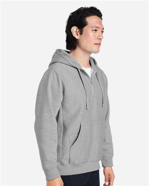 Unisex Zone HydroSport™ Heavyweight Quarter-Zip Hooded Sweatshirt - OnModelSide - B762D9102 - Athletic Heather