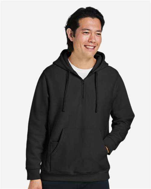 Unisex Zone HydroSport™ Heavyweight Quarter-Zip Hooded Sweatshirt - OnModelFront - B762D9502 - Black