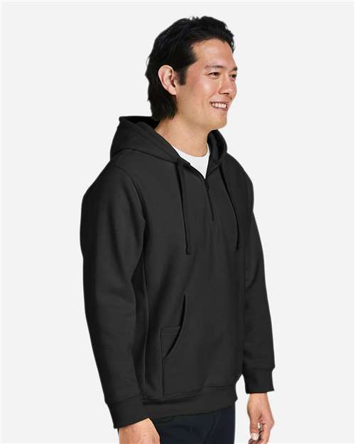 Unisex Zone HydroSport™ Heavyweight Quarter-Zip Hooded Sweatshirt - OnModelSide - B762D9502 - Black