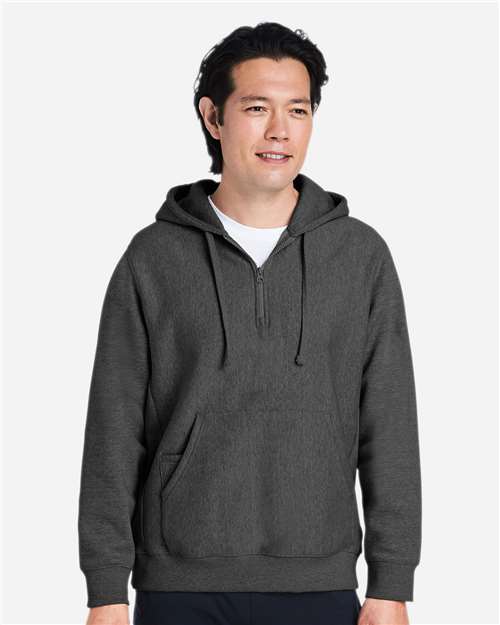 Unisex Zone HydroSport™ Heavyweight Quarter-Zip Hooded Sweatshirt - OnModelFront - B762D9024 - Dark Grey Heather