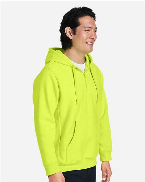 Unisex Zone HydroSport™ Heavyweight Quarter-Zip Hooded Sweatshirt - OnModelSide - B762D9172 - Safety Yellow