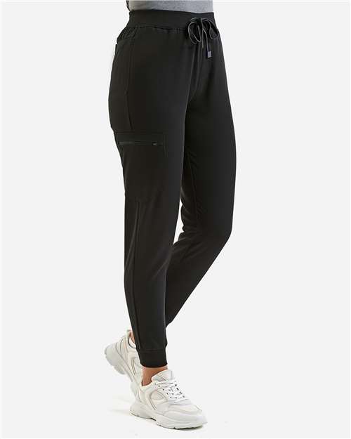 Women's Energized Stretch Jogger Scrub Pants - OnModelSide - B296D5502 - Black