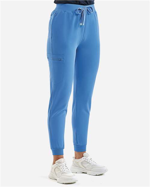 Women's Energized Stretch Jogger Scrub Pants - OnModelSide - B296D5752 - Ceil Blue