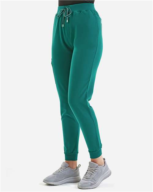Women's Energized Stretch Jogger Scrub Pants - OnModelSide - B296D5542 - Clean Green