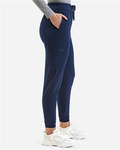 Women's Energized Stretch Jogger Scrub Pants - OnModelSide - B296D5652 - Navy