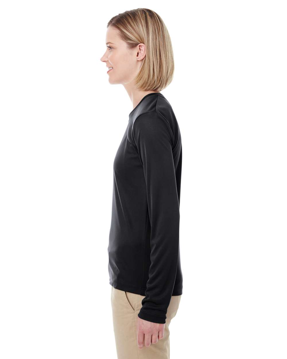 Women's Cool & Dry Performance Long-Sleeve Top - OnModelSide - B936E1505 - Black