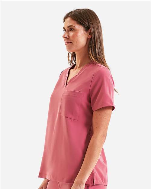 Women's Limitless V-Neck Stretch Scrub Top - OnModelSide - B291D5302 - Calm Pink