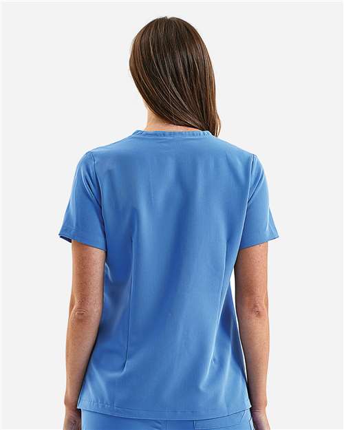 Women's Limitless V-Neck Stretch Scrub Top - OnModelBack - B291D5752 - Ceil Blue
