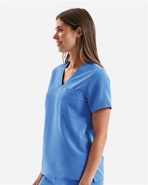 Women's Limitless V-Neck Stretch Scrub Top - OnModelSide - B291D5752 - Ceil Blue