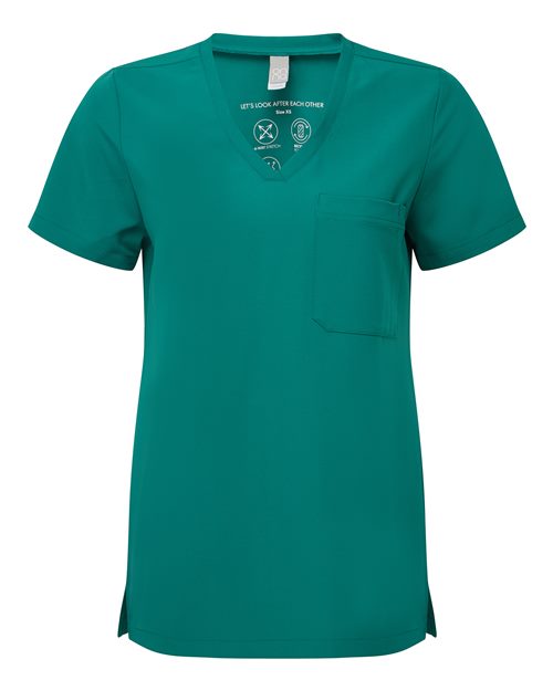 Women's Limitless V-Neck Stretch Scrub Top - Front - B291D5542 - Clean Green