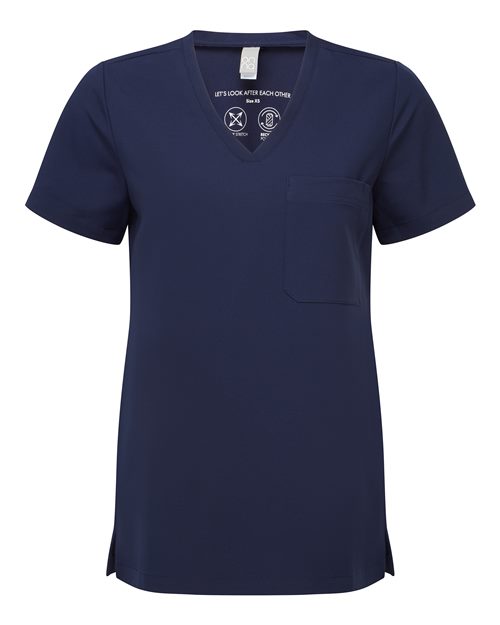 Women's Limitless V-Neck Stretch Scrub Top - Front - B291D5652 - Navy