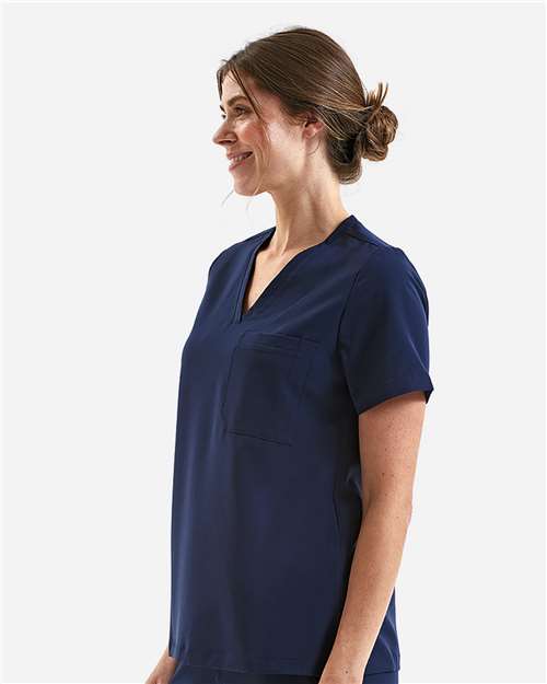 Women's Limitless V-Neck Stretch Scrub Top - OnModelSide - B291D5652 - Navy