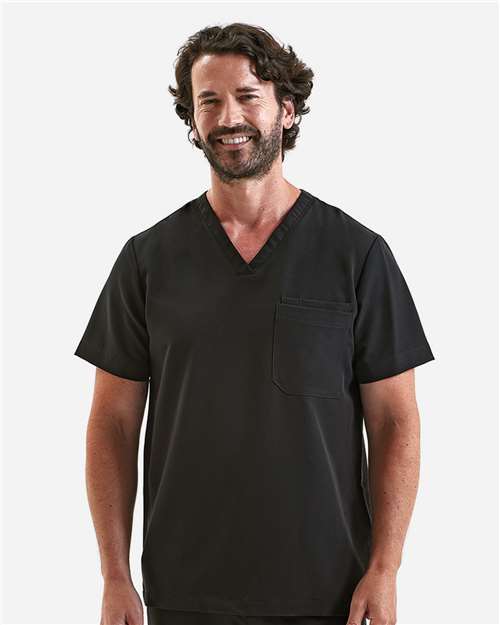 Men's Limitless V-Neck Stretch Scrub Top - OnModelFront - B289D5503 - Black