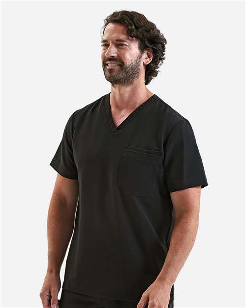 Men's Limitless V-Neck Stretch Scrub Top - OnModelSide - B289D5503 - Black