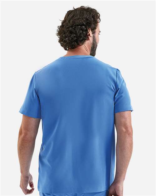 Men's Limitless V-Neck Stretch Scrub Top - OnModelBack - B289D5753 - Ceil Blue