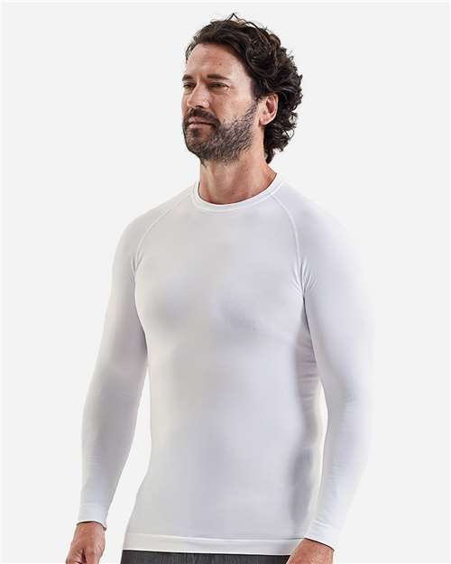 Men's Unstoppable Fresh Long Sleeve Underscrub Base Layer T-Shirt - OnModelSide - B290D5003 - White