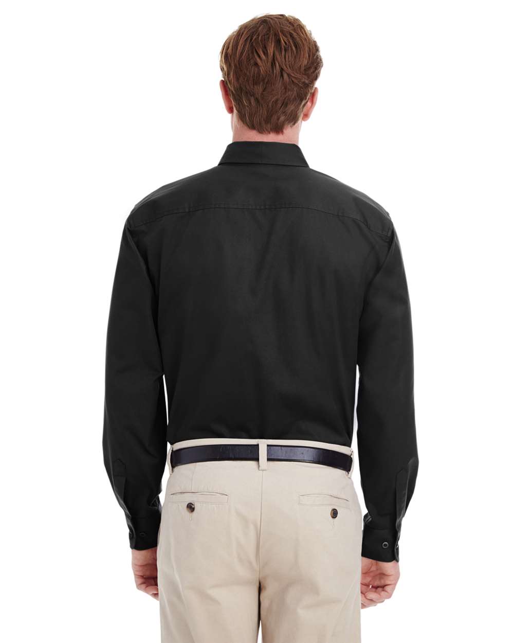 Men's Foundation Cotton Twill Dress Shirt with Teflon - OnModelBack - B828B9503 - Black
