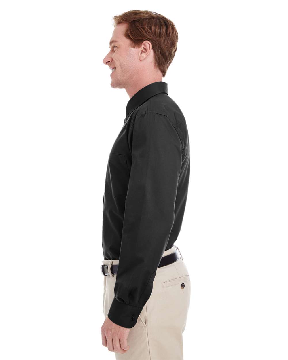 Men's Foundation Cotton Twill Dress Shirt with Teflon - OnModelSide - B828B9503 - Black