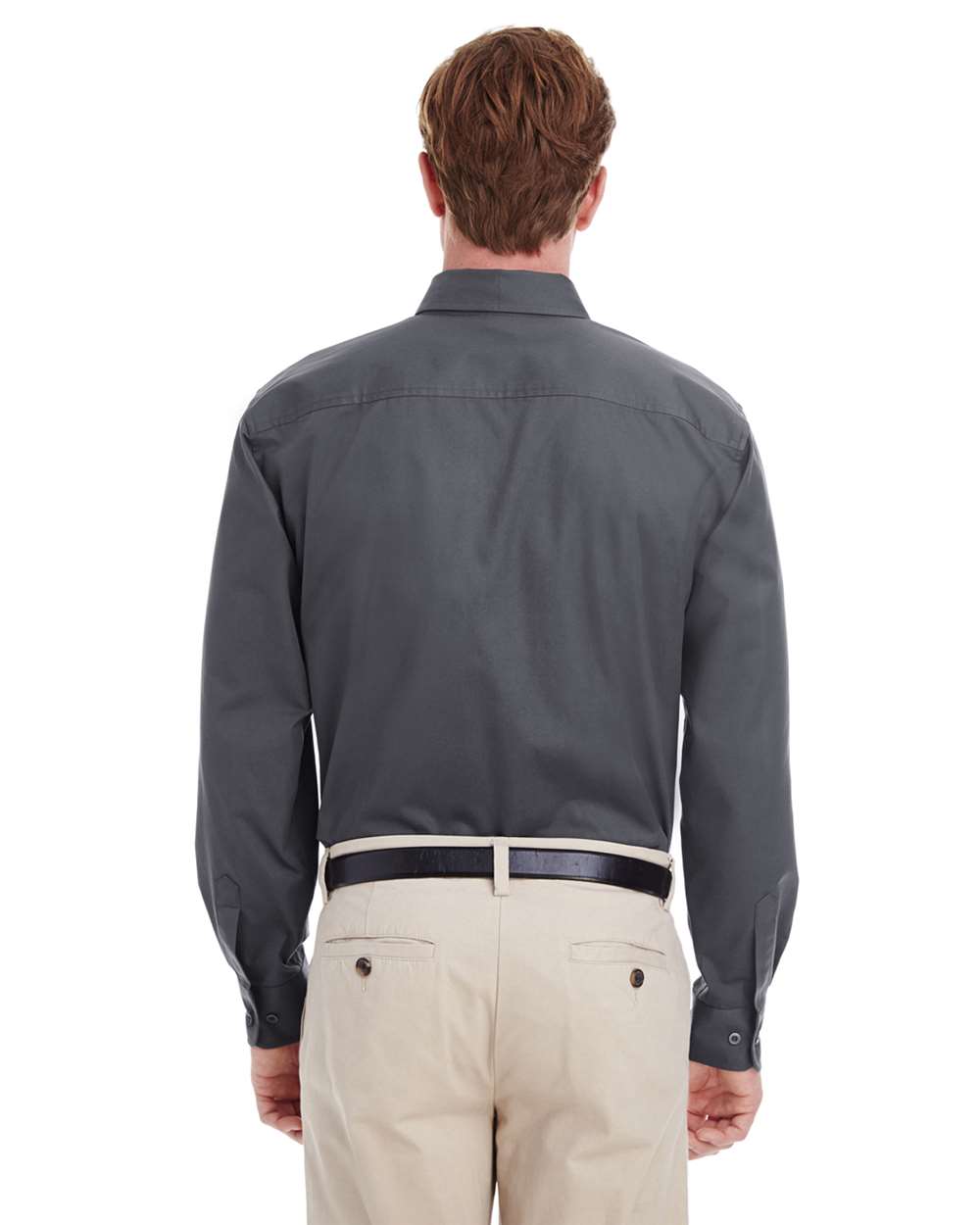 Men's Foundation Cotton Twill Dress Shirt with Teflon - OnModelBack - B828B9593 - Dark Charcoal