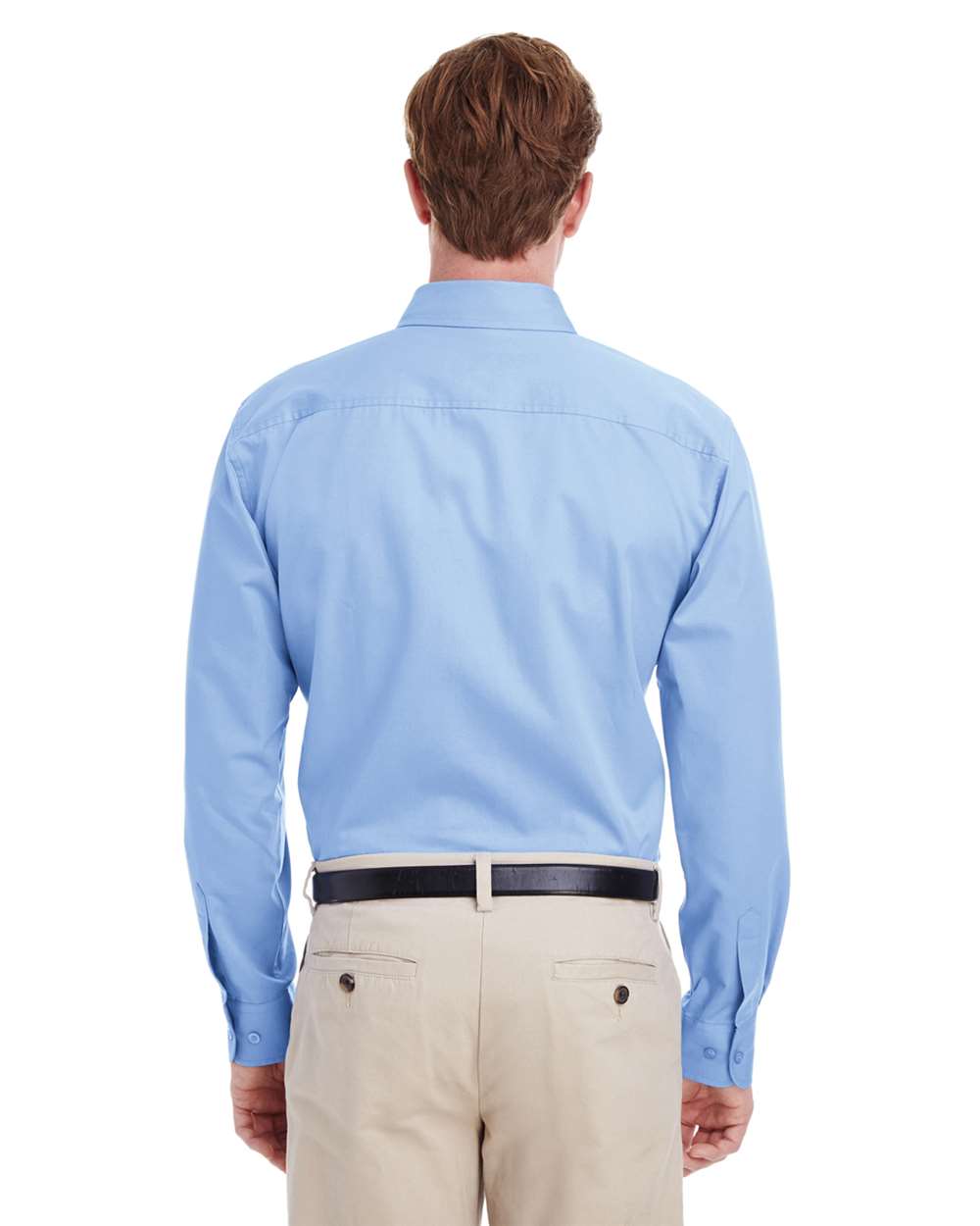 Men's Foundation Cotton Twill Dress Shirt with Teflon - OnModelBack - B828B9256 - Industry Blue