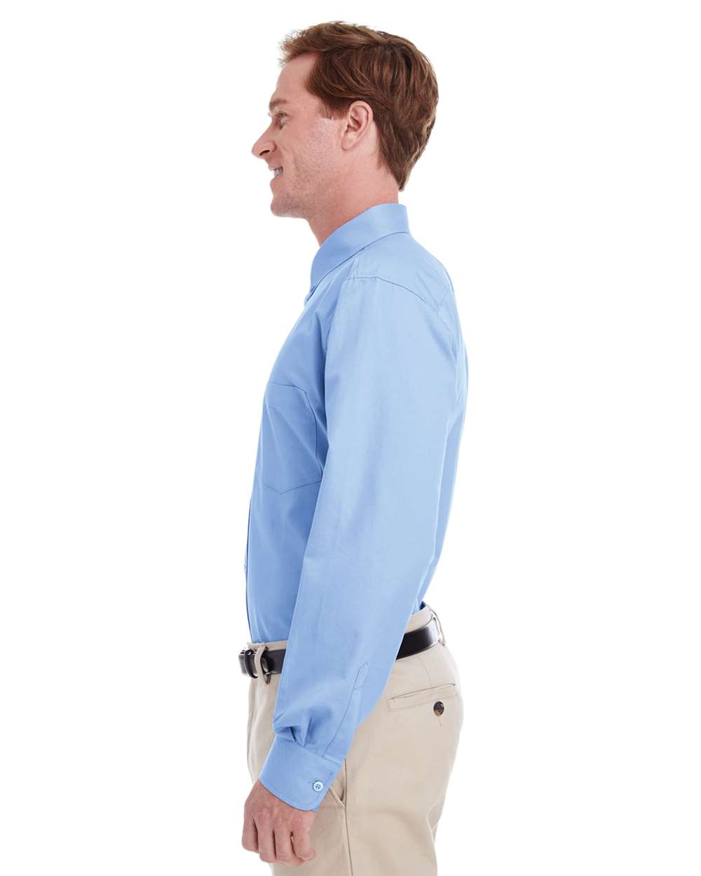 Men's Foundation Cotton Twill Dress Shirt with Teflon - OnModelSide - B828B9256 - Industry Blue