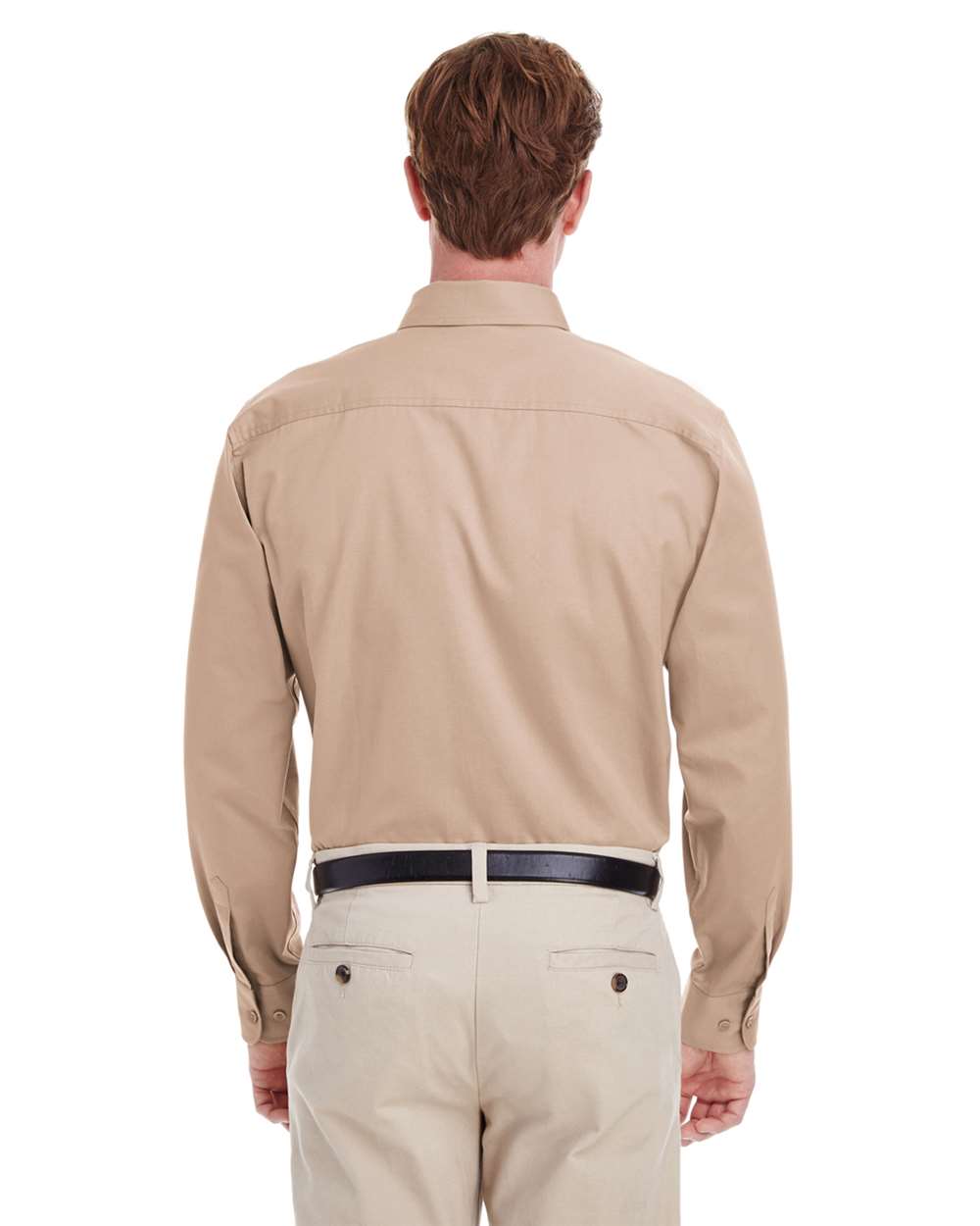 Men's Foundation Cotton Twill Dress Shirt with Teflon - OnModelBack - B828B9243 - Khaki