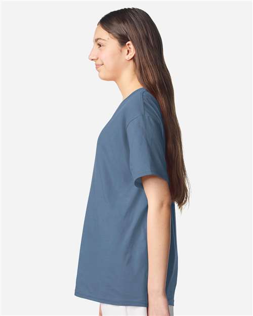 Youth Light Cotton T-Shirt - OnModelSide - B04660182 - Indigo Blue