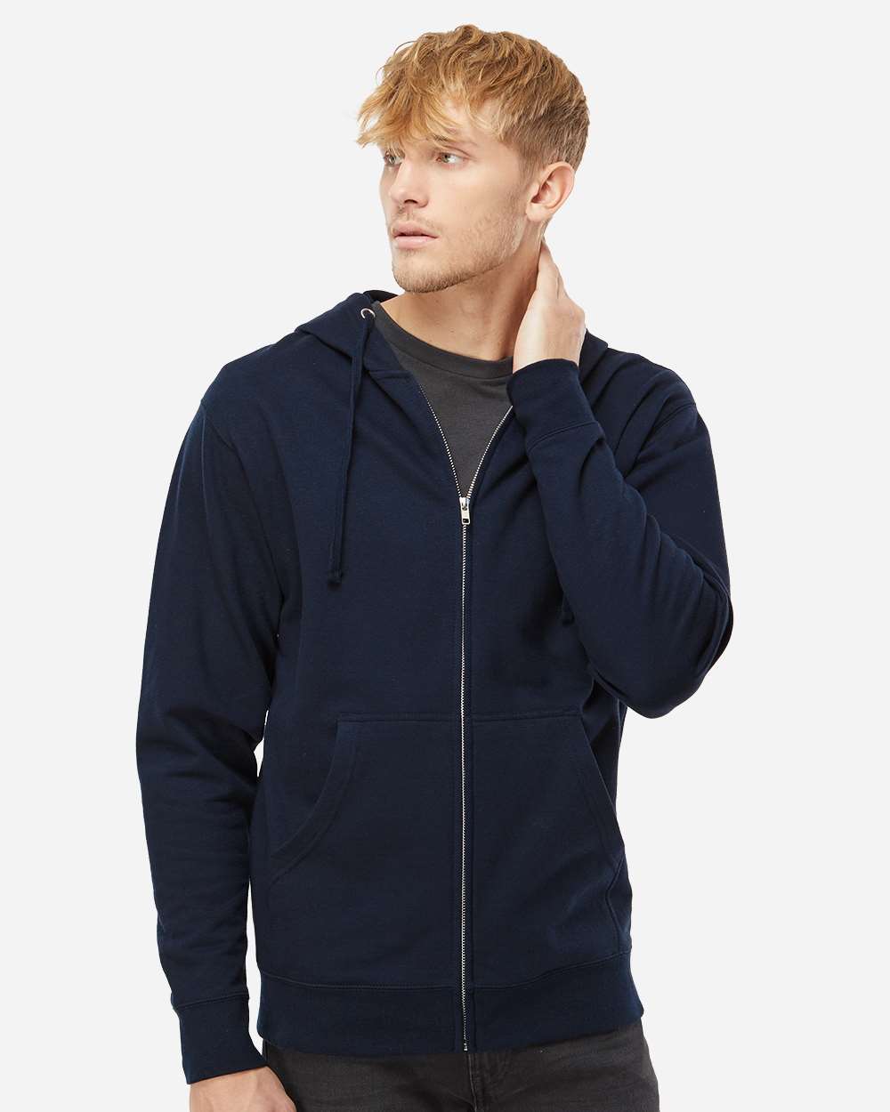 Midweight Full-Zip Hooded Sweatshirt - OnModelFront - B20176063 - Classic Navy