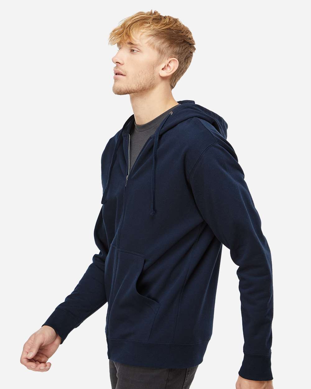 Midweight Full-Zip Hooded Sweatshirt - OnModelSide - B20176063 - Classic Navy