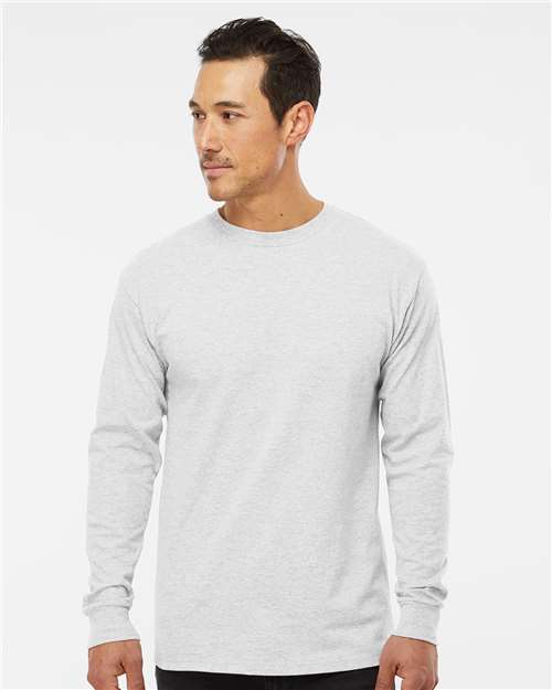 Unisex Gold Soft Touch Long Sleeve T-Shirt - OnModelFront - B01742023 - Ash