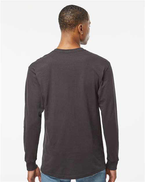 Unisex Gold Soft Touch Long Sleeve T-Shirt - OnModelBack - B01742513 - Charcoal
