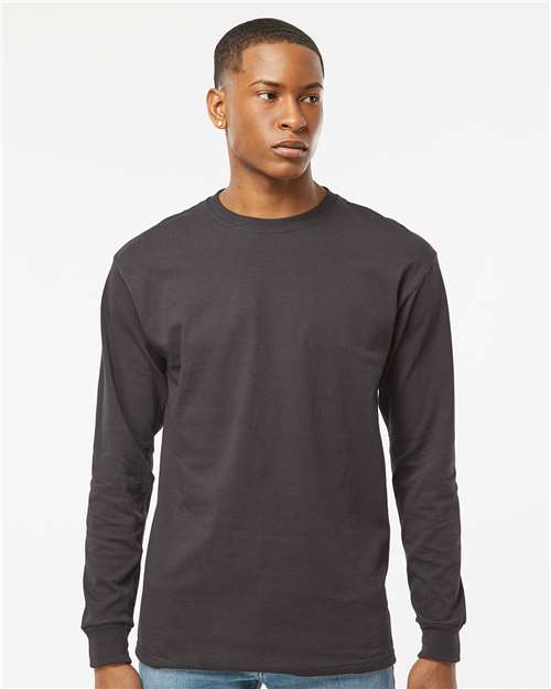 Unisex Gold Soft Touch Long Sleeve T-Shirt - OnModelFront - B01742513 - Charcoal