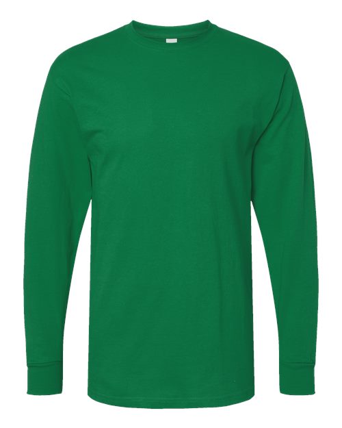 Unisex Gold Soft Touch Long Sleeve T-Shirt - Front - B01742603 - Fine Kelly Green