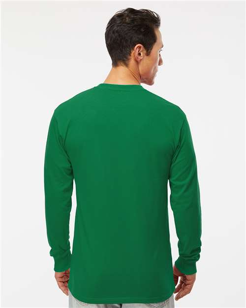 Unisex Gold Soft Touch Long Sleeve T-Shirt - OnModelBack - B01742603 - Fine Kelly Green