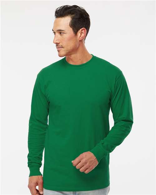 Unisex Gold Soft Touch Long Sleeve T-Shirt - OnModelFront - B01742603 - Fine Kelly Green