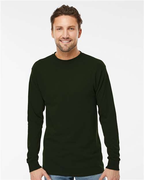 Unisex Gold Soft Touch Long Sleeve T-Shirt - OnModelFront - B01742543 - Forest Green