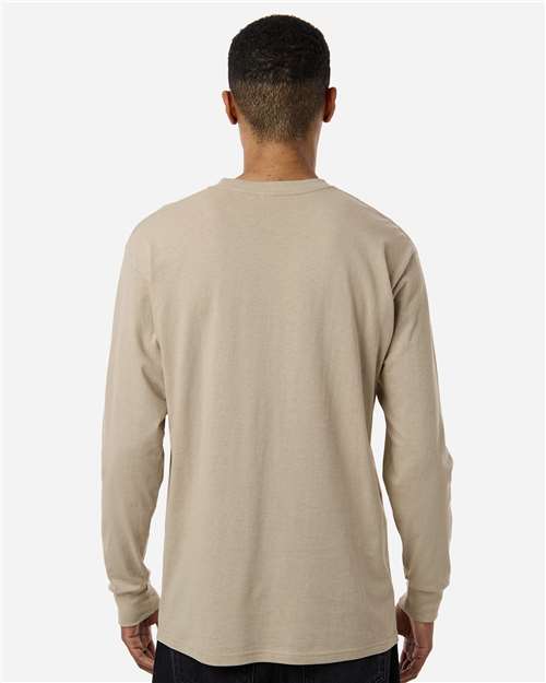 Unisex Gold Soft Touch Long Sleeve T-Shirt - OnModelBack - B01742123 - Sand