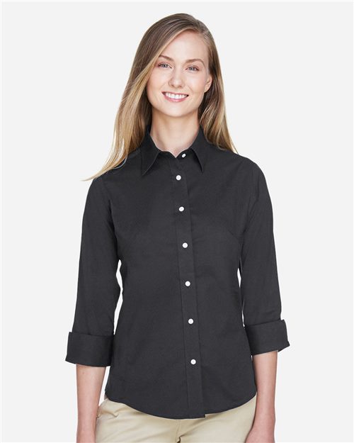 Women's Perfect Fit™ Three-Quarter Sleeve Stretch Poplin Dress Shirt - styleImage