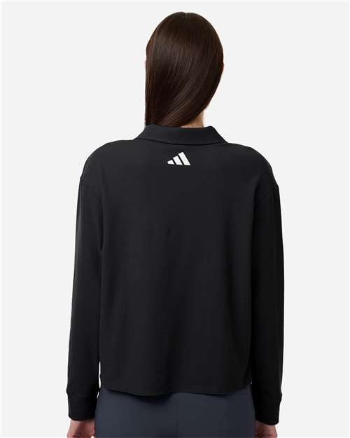 Women's Beyond Long Sleeve Loose Polo - OnModelBack - B13453502 - Black