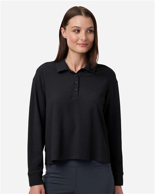 Women's Beyond Long Sleeve Loose Polo - OnModelFront - B13453502 - Black