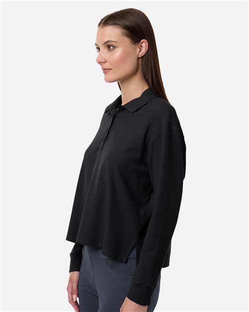 Women's Beyond Long Sleeve Loose Polo - OnModelSide - B13453502 - Black