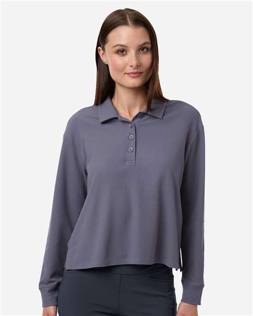 Women's Beyond Long Sleeve Loose Polo - OnModelFront - B13453112 - Preloved Violet