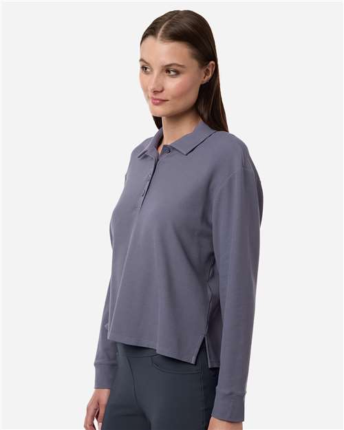 Women's Beyond Long Sleeve Loose Polo - OnModelSide - B13453112 - Preloved Violet