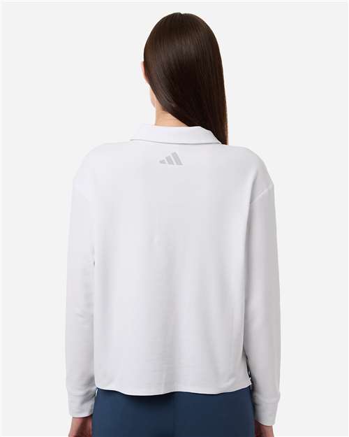 Women's Beyond Long Sleeve Loose Polo - OnModelBack - B13453002 - White