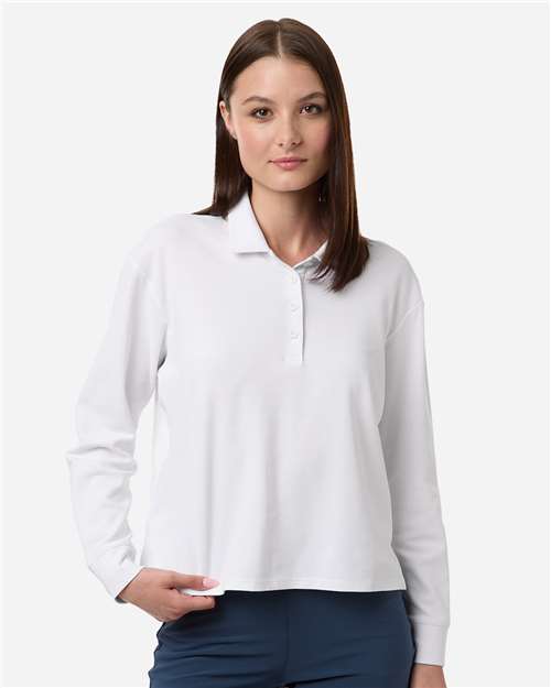 Women's Beyond Long Sleeve Loose Polo - OnModelFront - B13453002 - White