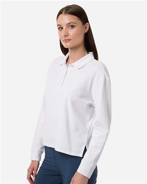 Women's Beyond Long Sleeve Loose Polo - OnModelSide - B13453002 - White