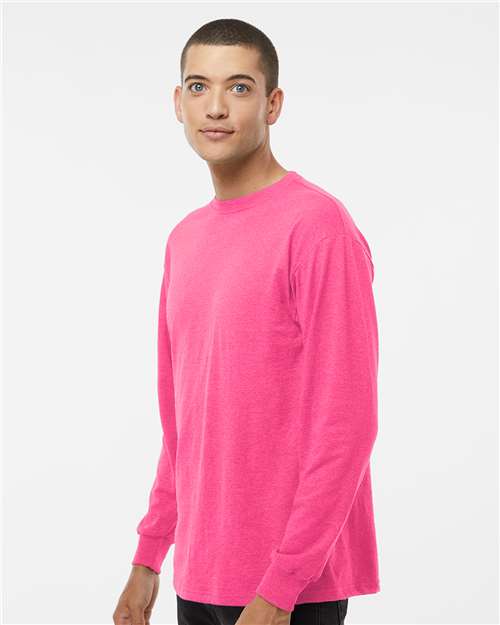 Unisex Gold Soft Touch Long Sleeve T-Shirt - OnModelSide - B01742303 - Neon Pink