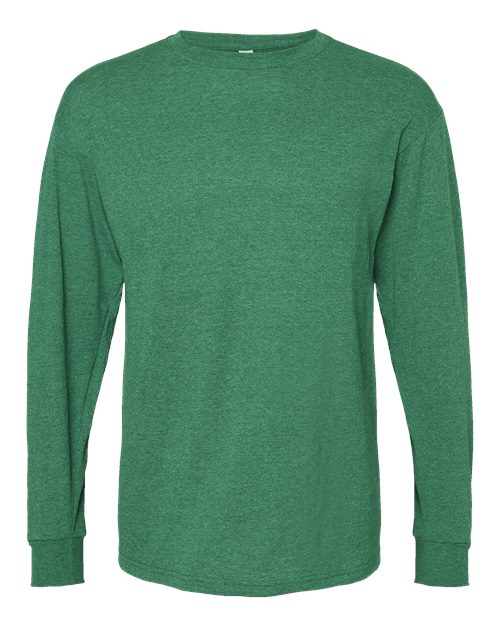 Unisex Gold Soft Touch Long Sleeve T-Shirt - Front - B01742903 - Heather Kelly Green